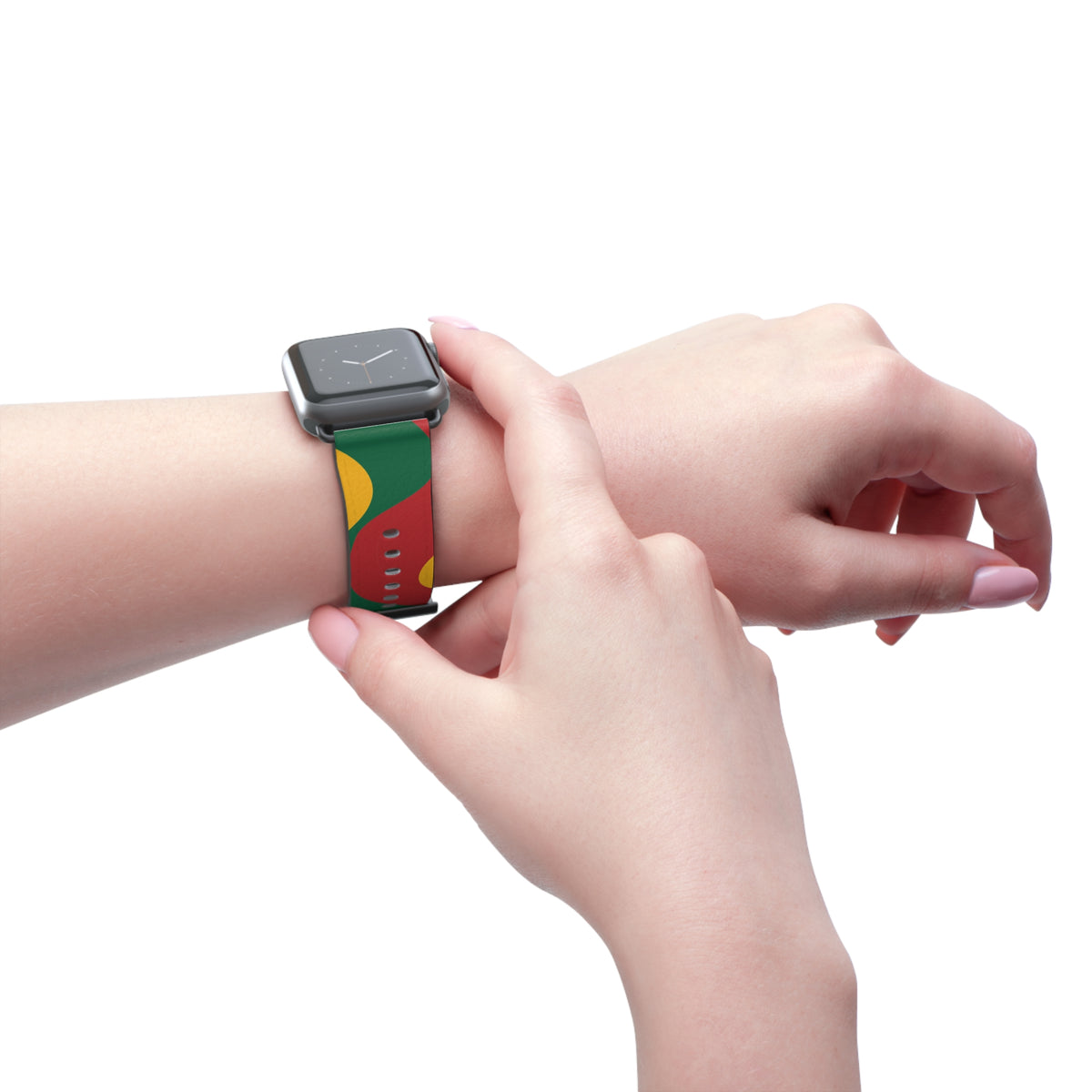 Abstract Retro Shapes Watch Band | Colorful Red Green Yellow Pattern