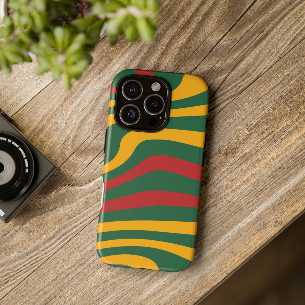 Phone Case — Retro Wavy Stripes in Green, Yellow & Red