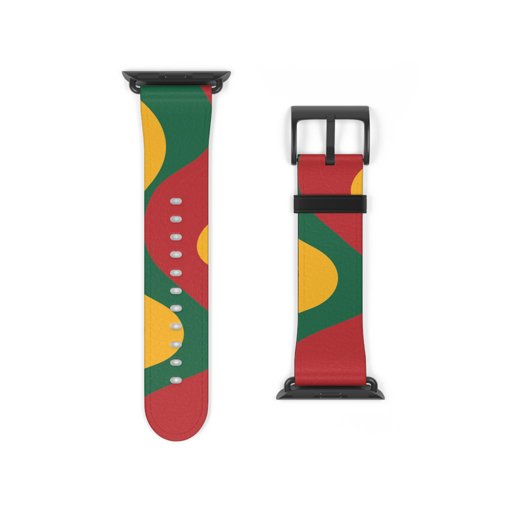 Abstract Retro Shapes Watch Band | Colorful Red Green Yellow Pattern
