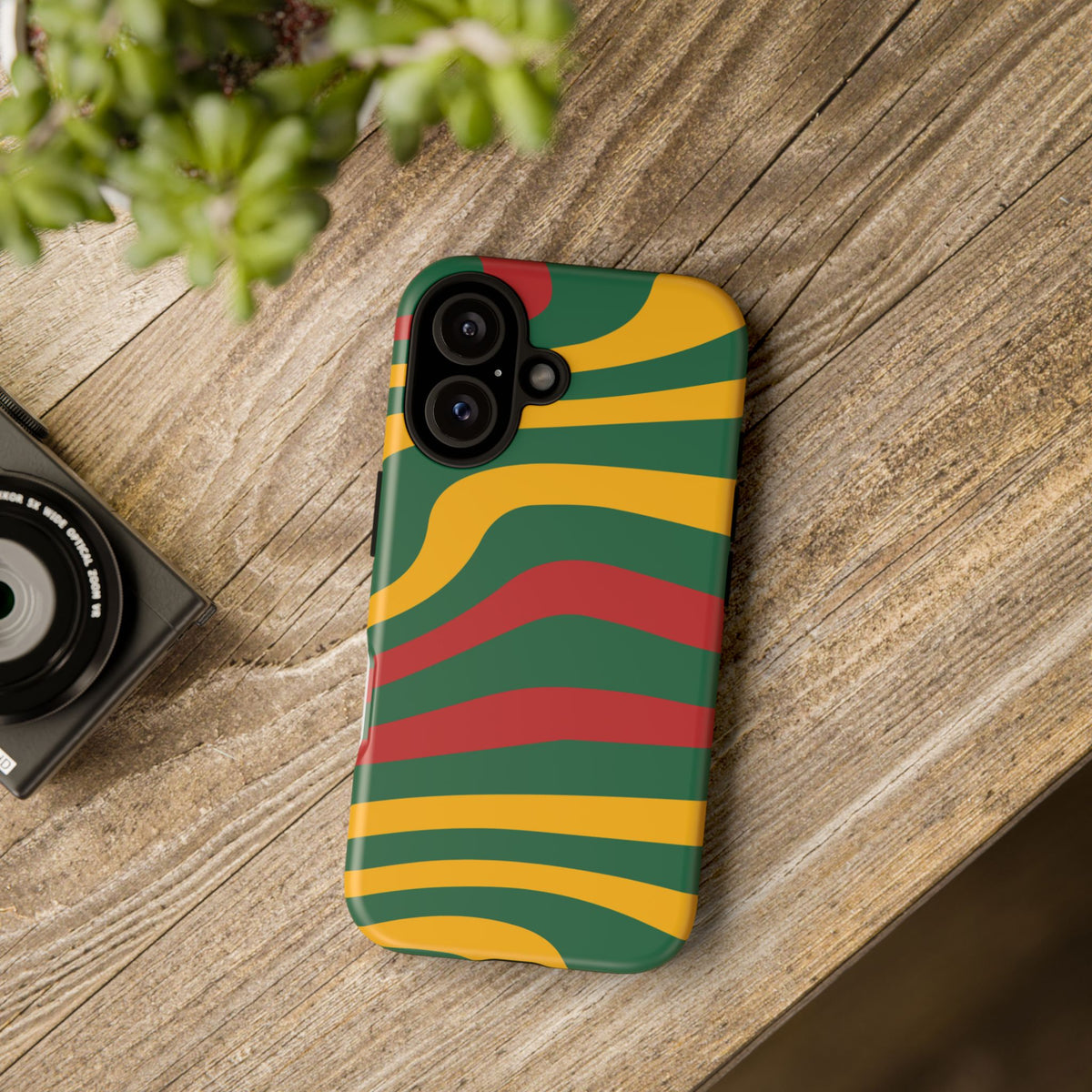 Phone Case — Retro Wavy Stripes in Green, Yellow & Red
