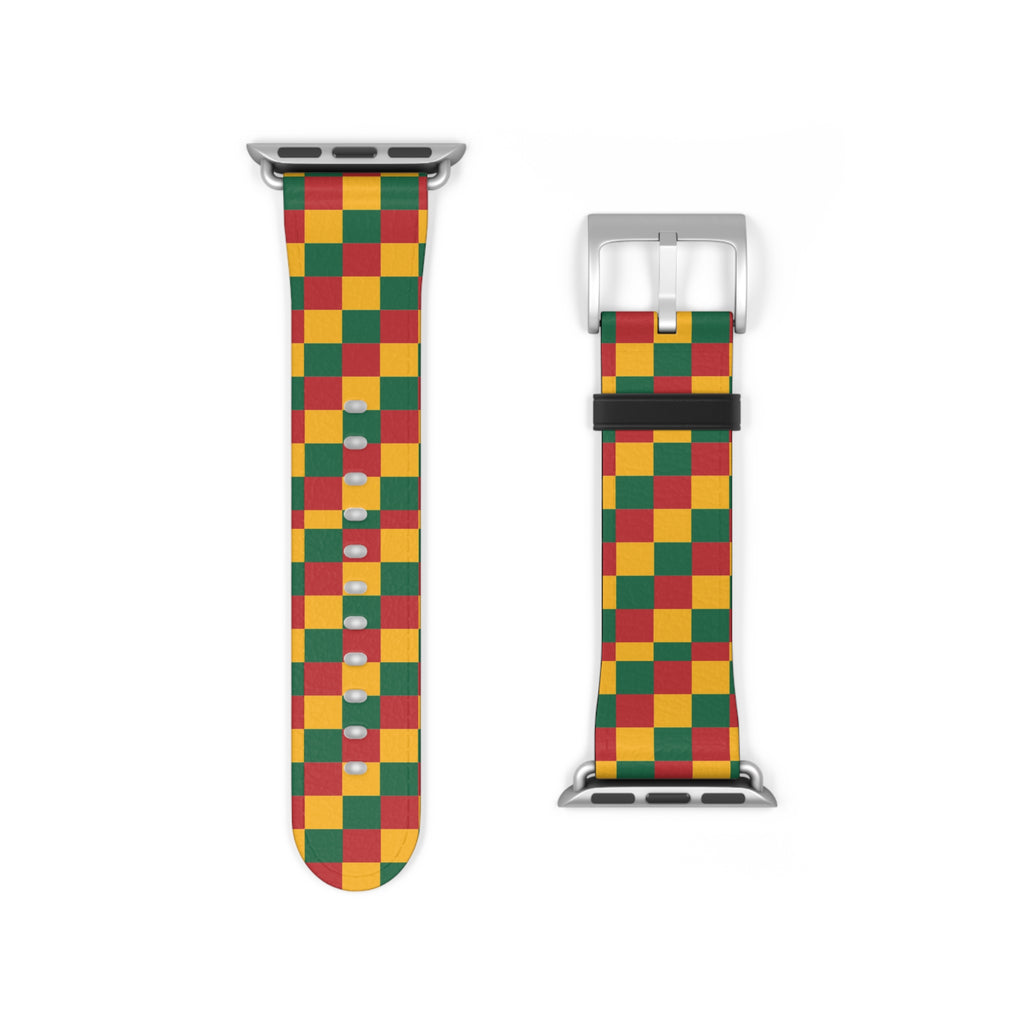 Rasta Checkerboard Watch Band | Red Green Yellow Plaid Apple Watch Strap