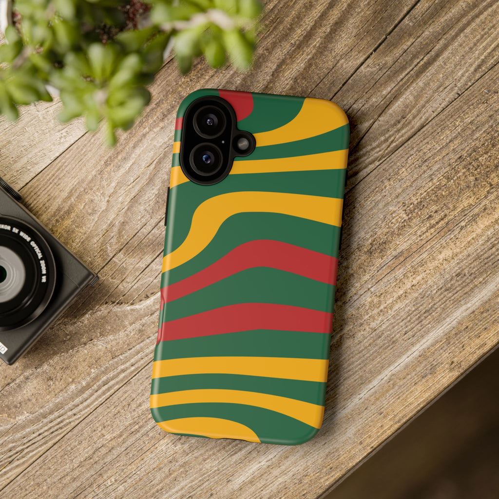 Phone Case — Retro Wavy Stripes in Green, Yellow & Red