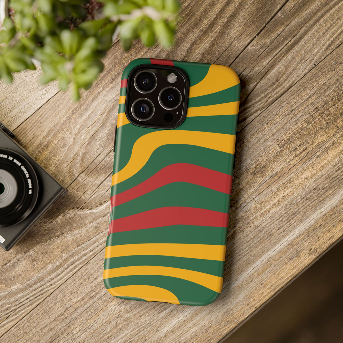 Phone Case — Retro Wavy Stripes in Green, Yellow & Red