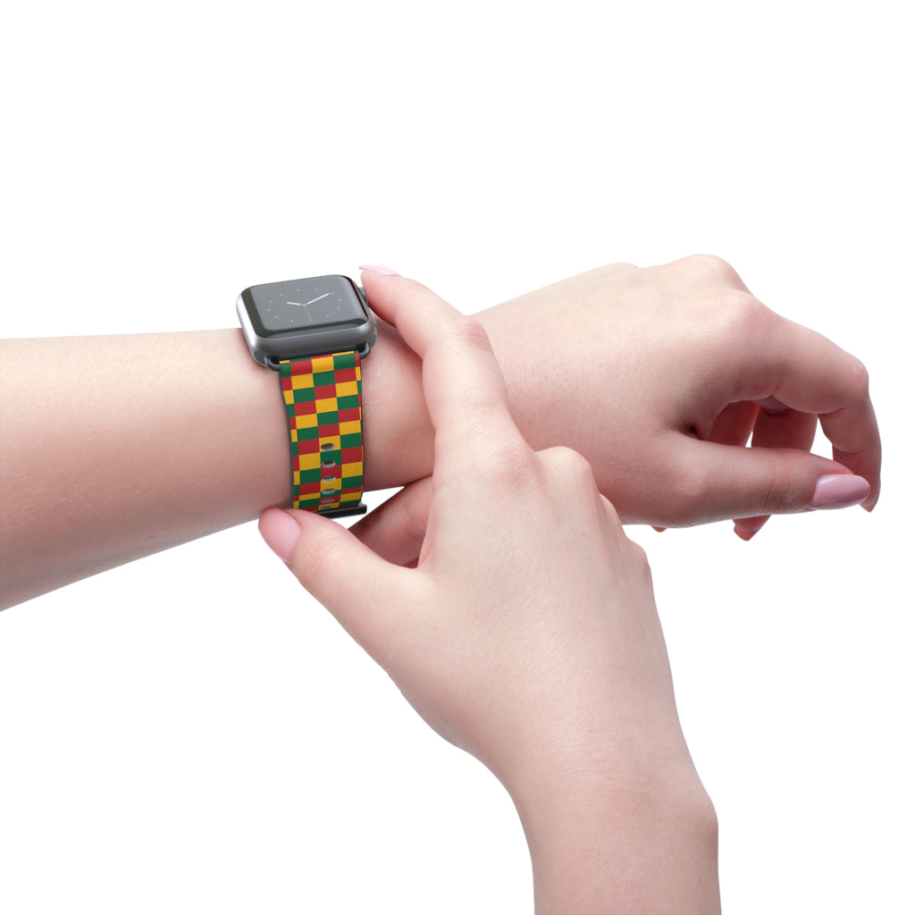 Rasta Checkerboard Watch Band | Red Green Yellow Plaid Apple Watch Strap