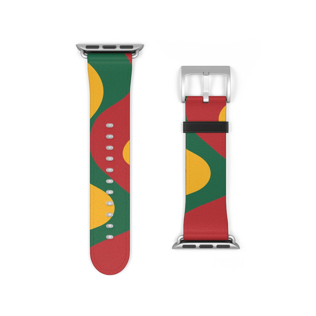 Abstract Retro Shapes Watch Band | Colorful Red Green Yellow Pattern