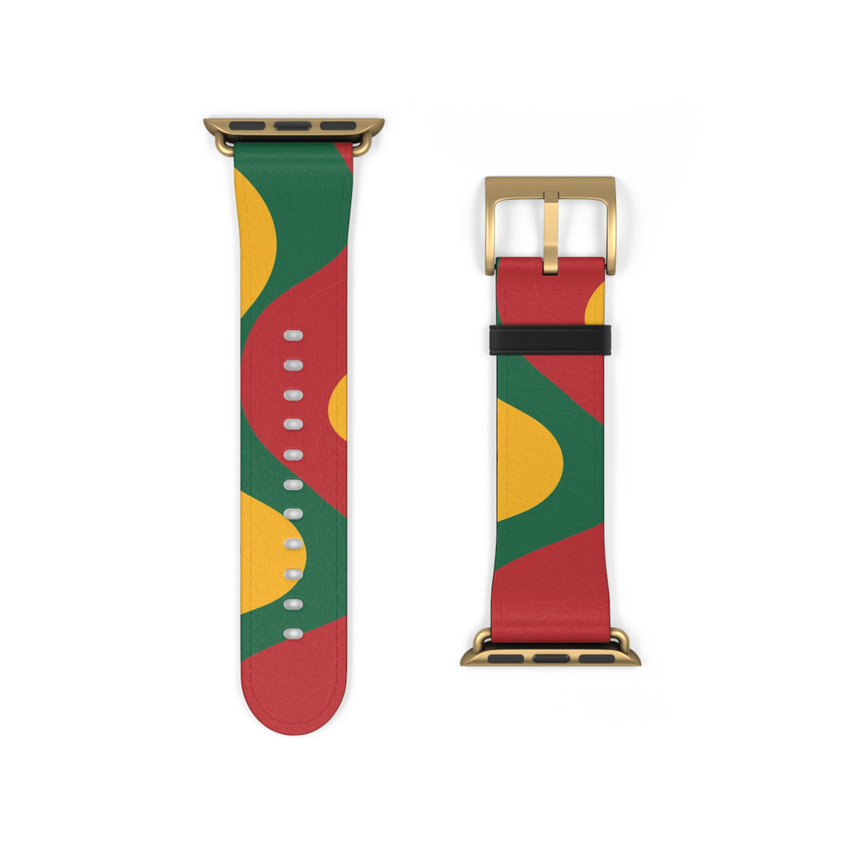 Abstract Retro Shapes Watch Band | Colorful Red Green Yellow Pattern