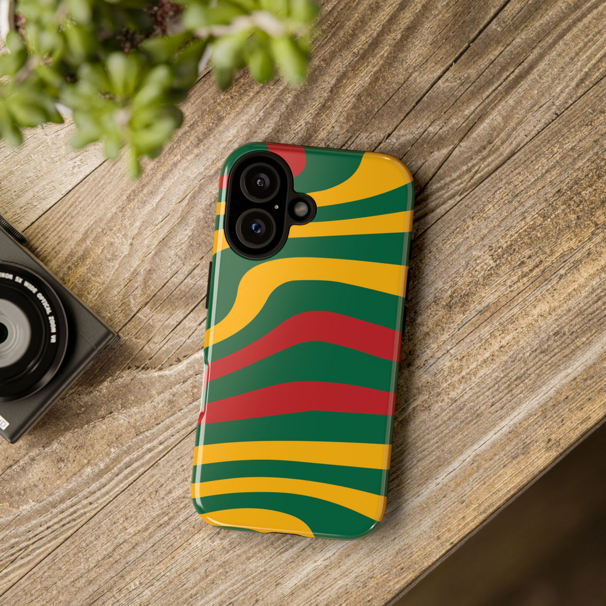 Phone Case — Retro Wavy Stripes in Green, Yellow & Red