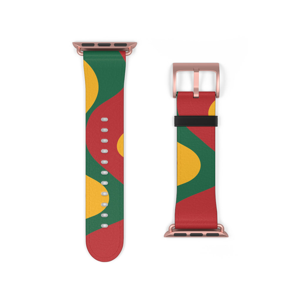 Abstract Retro Shapes Watch Band | Colorful Red Green Yellow Pattern