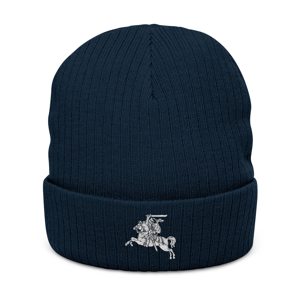 Knight on Horseback embroidered beanie | Ribbed Knit Beanie