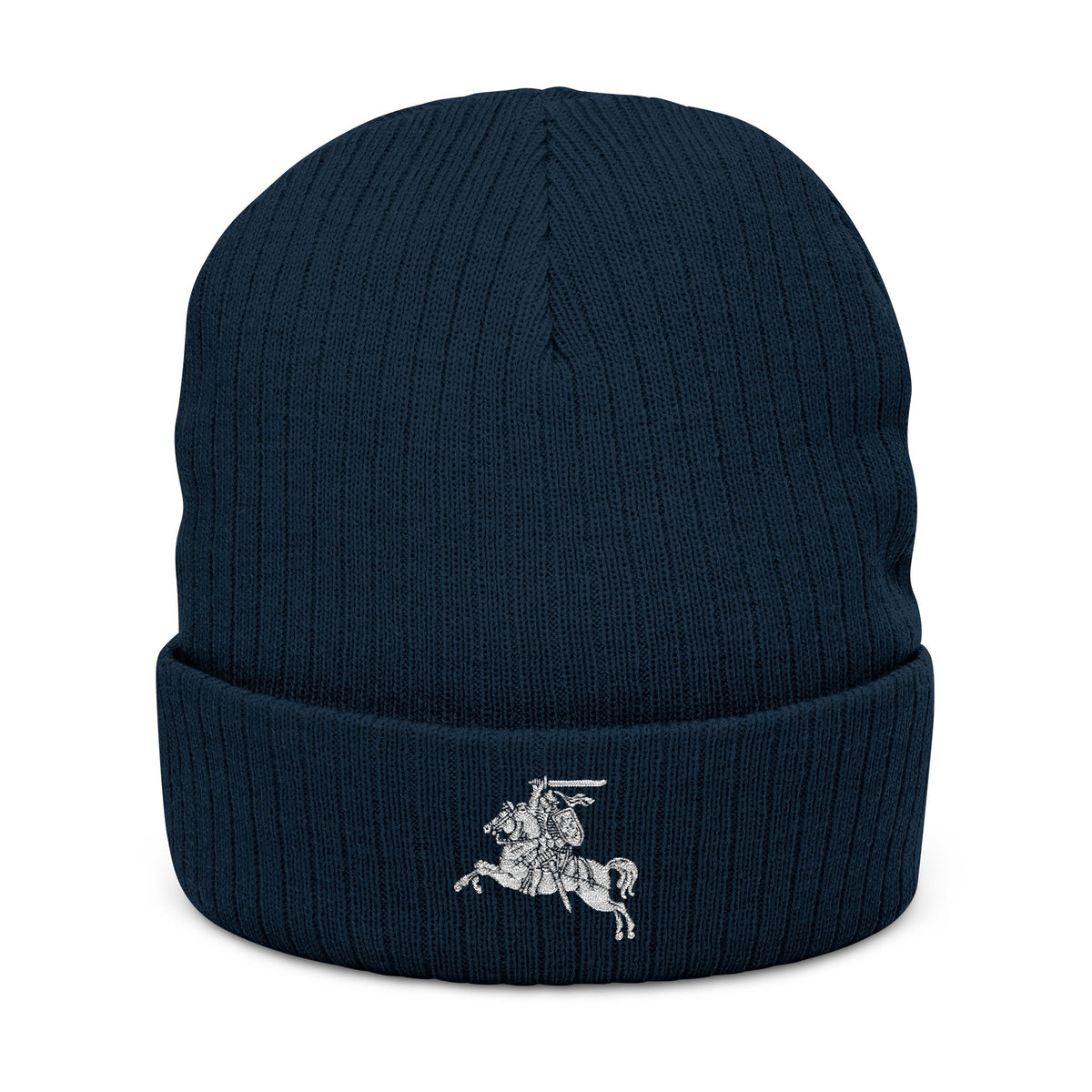 Knight on Horseback embroidered beanie | Ribbed Knit Beanie
