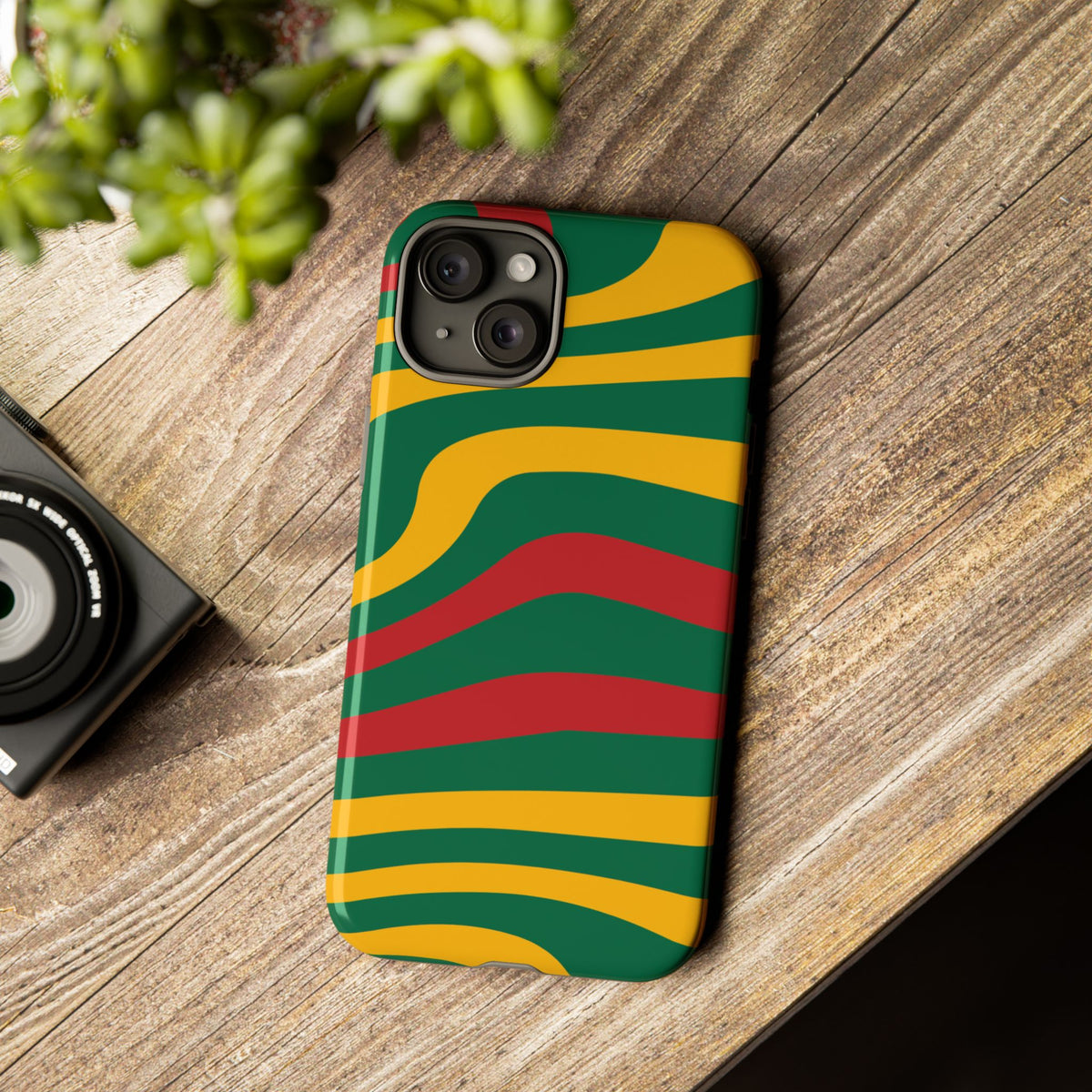 Phone Case — Retro Wavy Stripes in Green, Yellow & Red