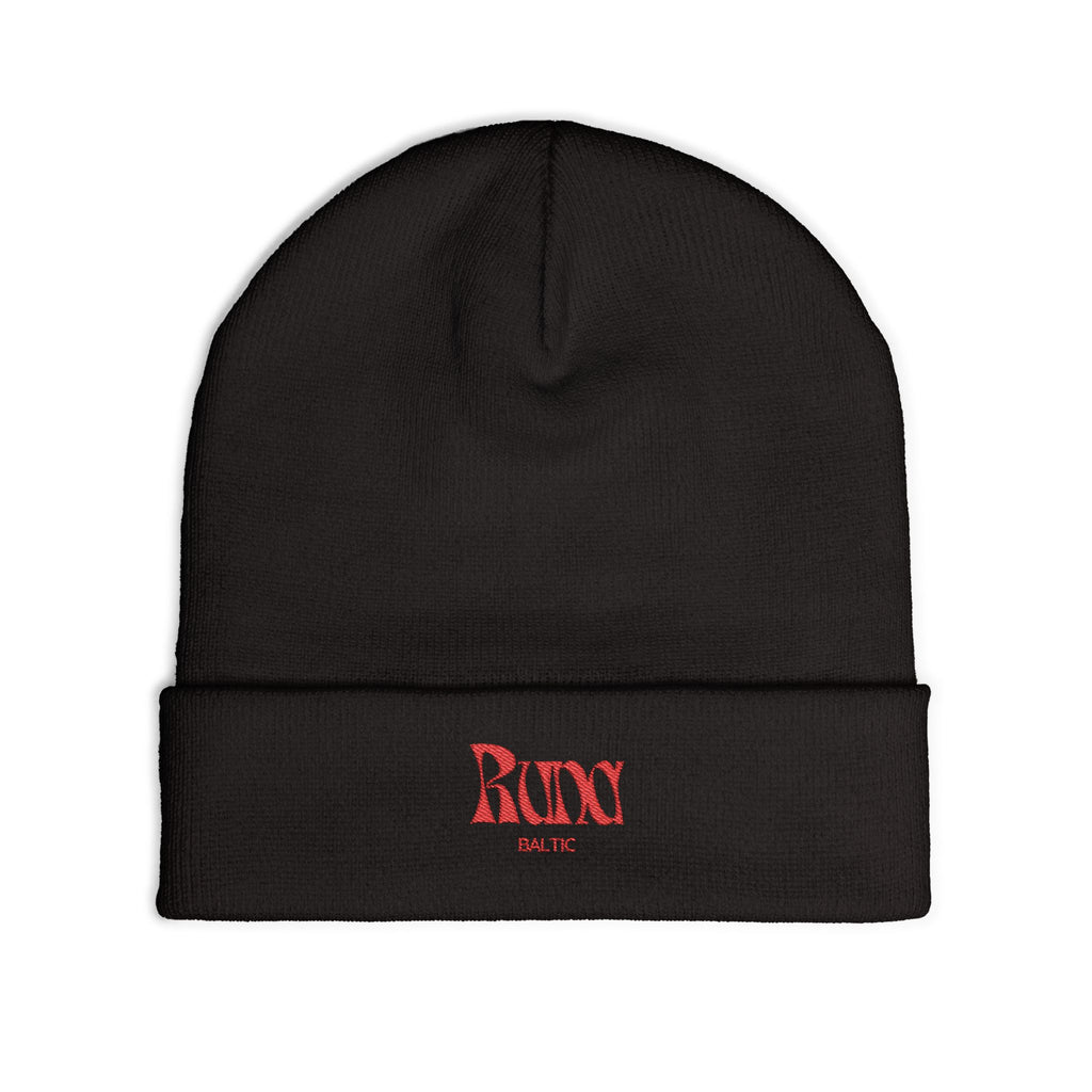 Rustic Gothic 'Runy' Embroidered Knit Beanie | Black Cuffed Hat