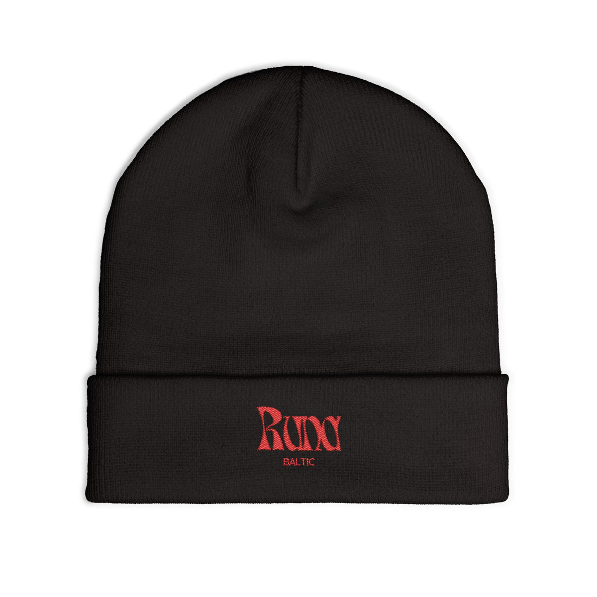 Rustic Gothic 'Runy' Embroidered Knit Beanie | Black Cuffed Hat