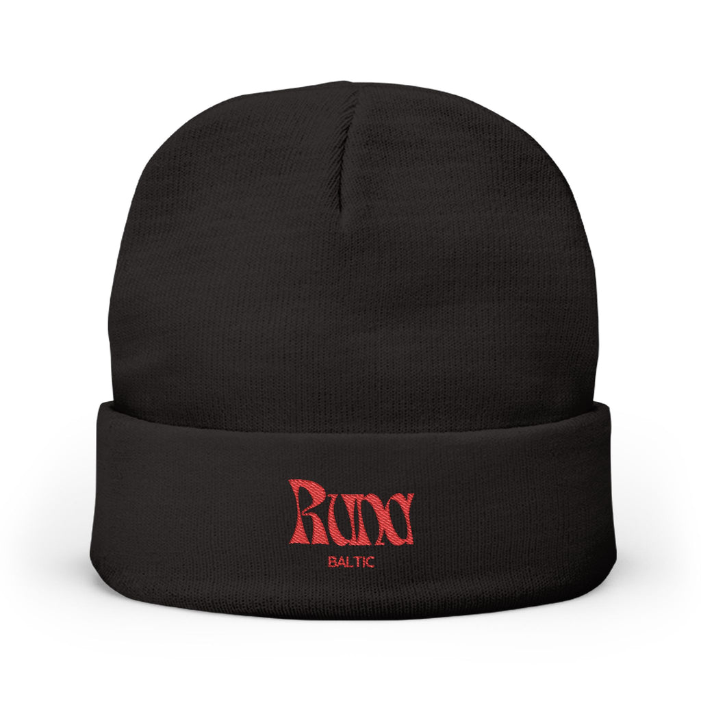 Rustic Gothic 'Runy' Embroidered Knit Beanie | Black Cuffed Hat