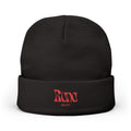 Rustic Gothic 'Runy' Embroidered Knit Beanie | Black Cuffed Hat