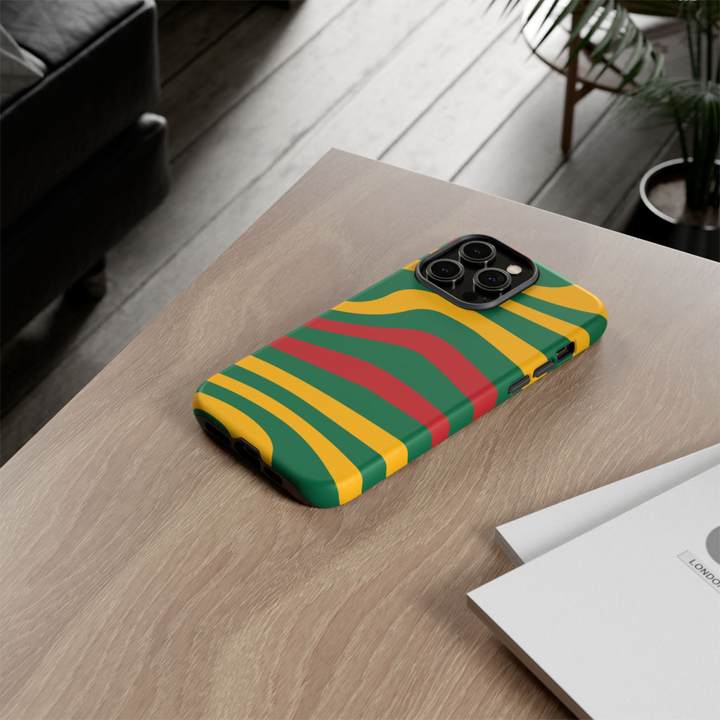 Phone Case — Retro Wavy Stripes in Green, Yellow & Red