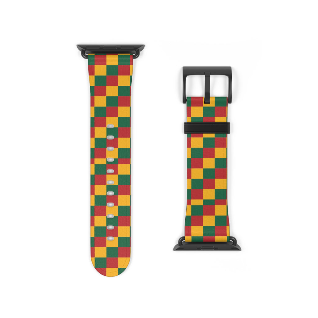 Rasta Checkerboard Watch Band | Red Green Yellow Plaid Apple Watch Strap