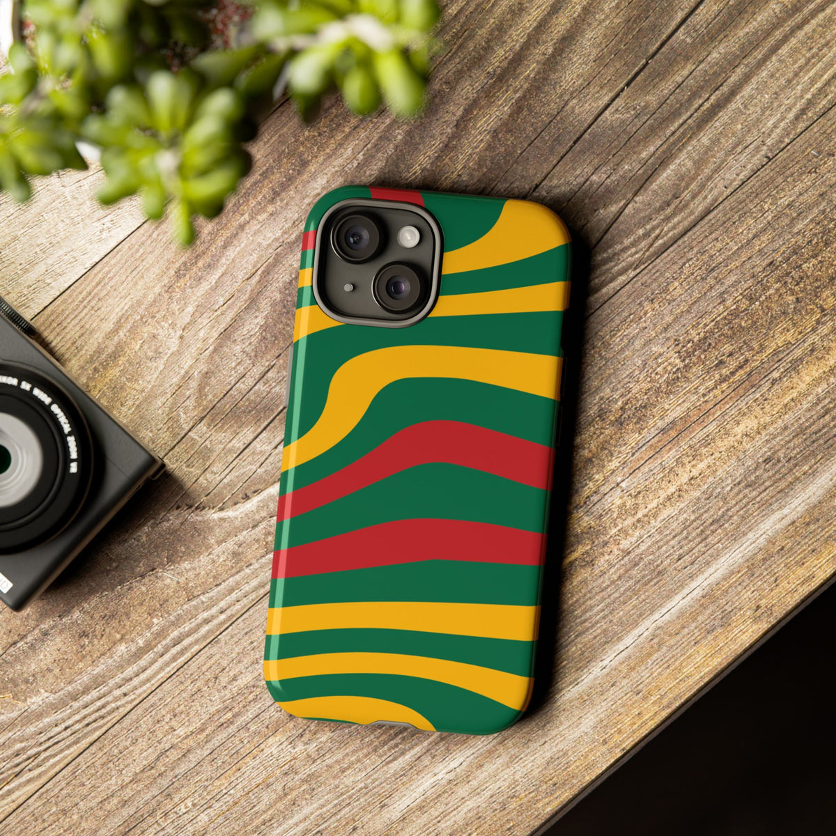 Phone Case — Retro Wavy Stripes in Green, Yellow & Red