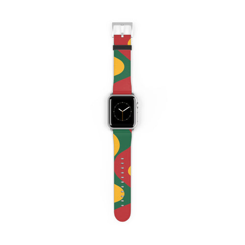 Abstract Retro Shapes Watch Band | Colorful Red Green Yellow Pattern