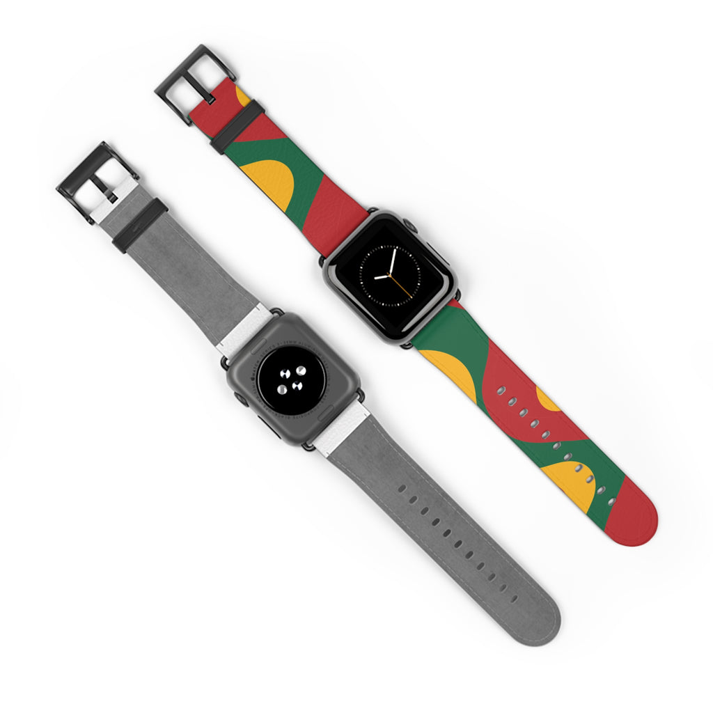 Abstract Retro Shapes Watch Band | Colorful Red Green Yellow Pattern