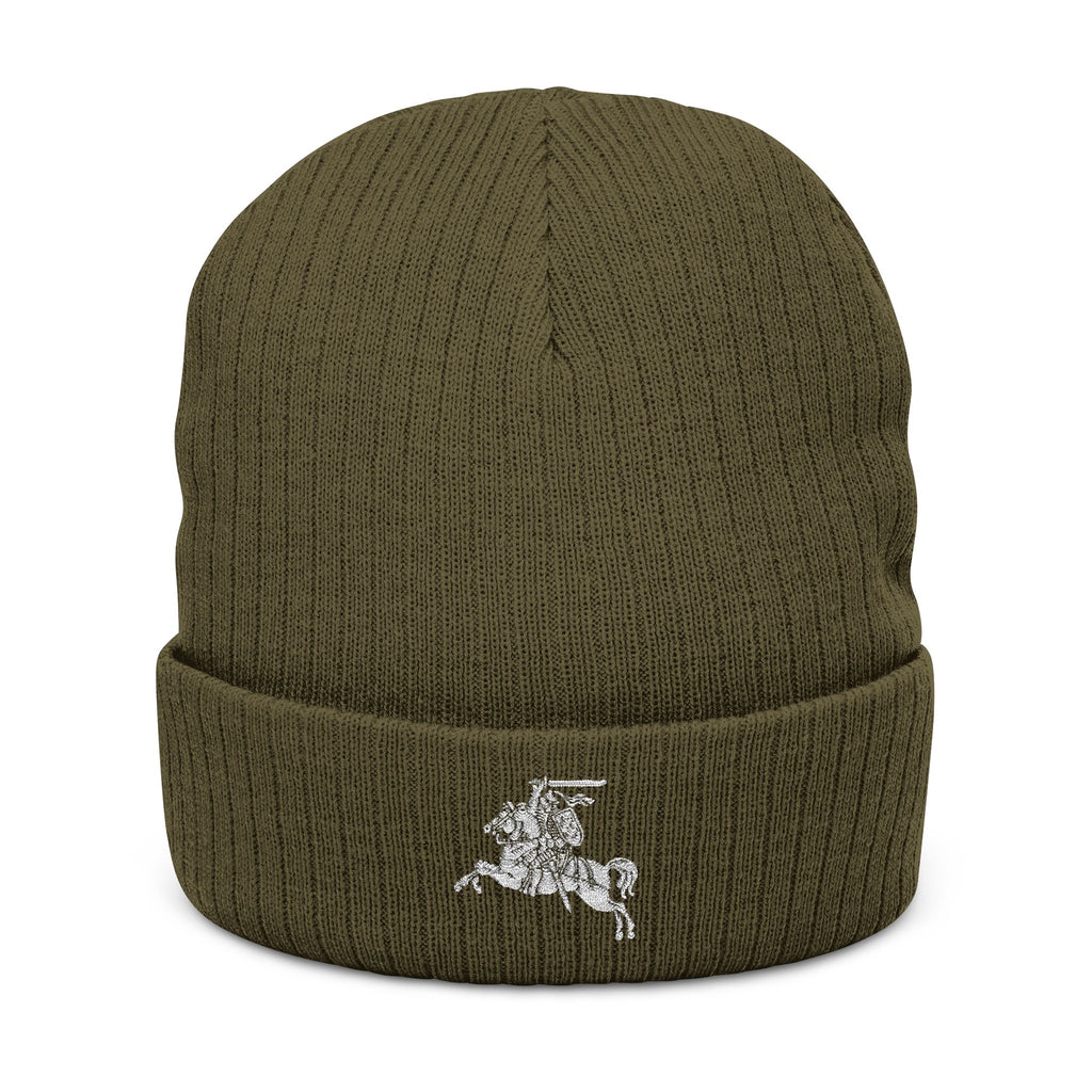 Knight on Horseback embroidered beanie | Ribbed Knit Beanie
