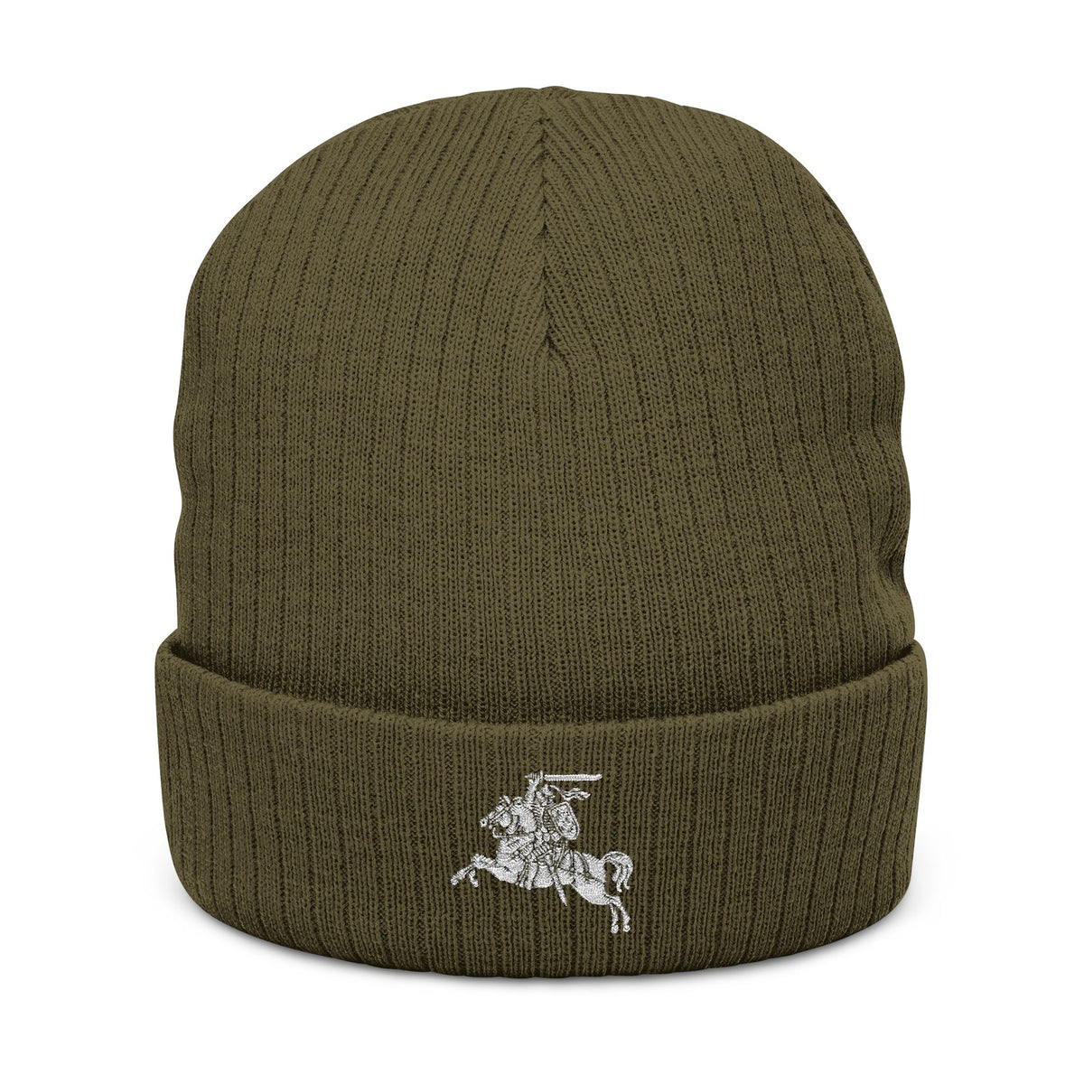 Knight on Horseback embroidered beanie | Ribbed Knit Beanie